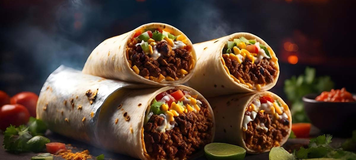 Burrito's met gehakt, bruine bonen en gesmolten Weydeland kaas uit de oven