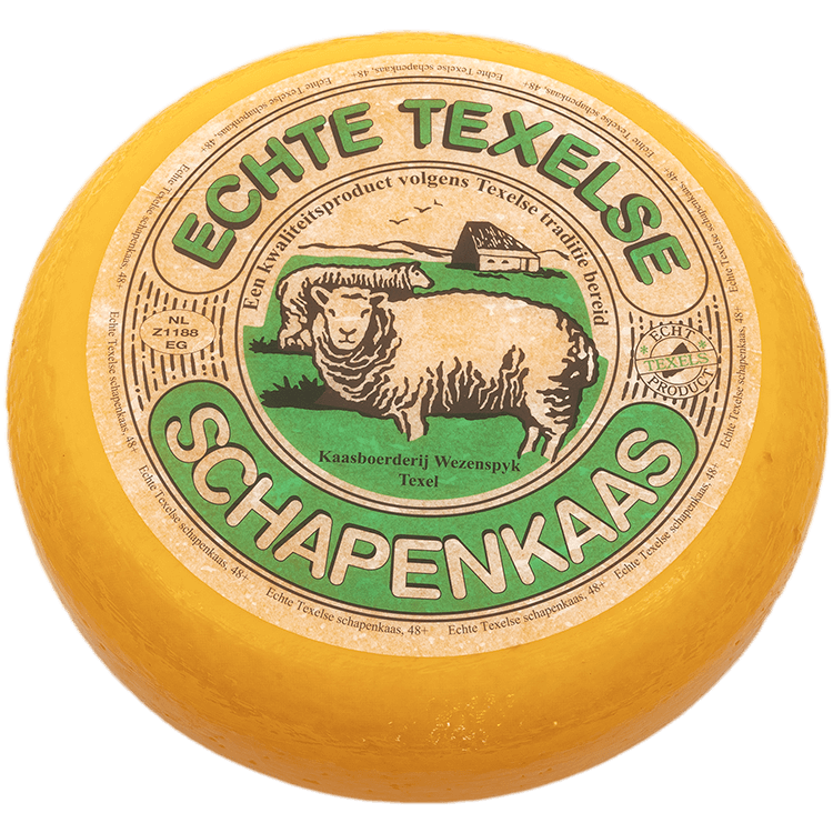 Texelse schapenkaas jong belegen – hele Echte Texelse Schapenkaas met etiket | Kaas & Borrelz