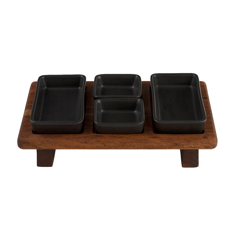 Borreltray 4-bakjes acaciahout – lege acaciahouten borreltray | Kaas & Borrelz