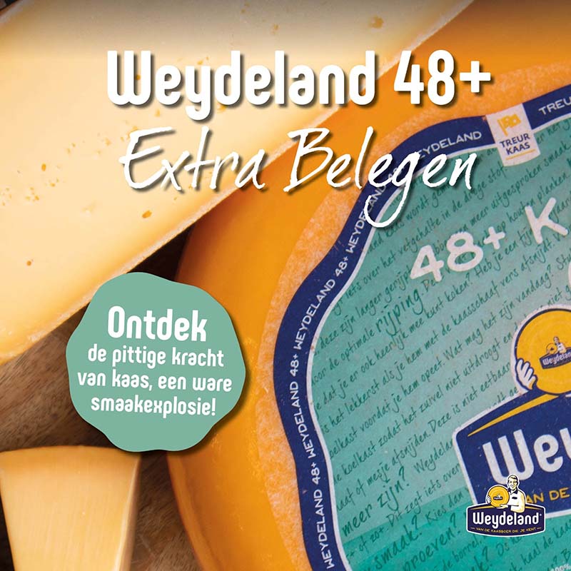 Weydeland 48+ Extra Belegen – Weydeland Extra Belegen kaas banner | Kaas & Borrelz