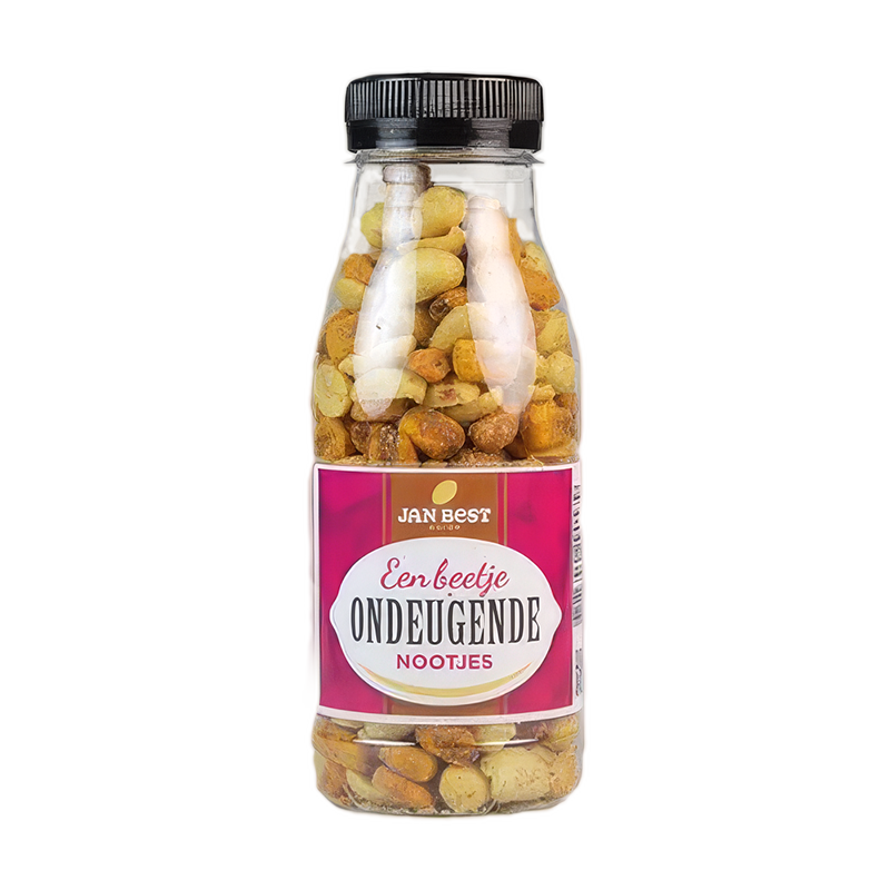 Flesje Beetje Ondeugende notenmix van Jan Best, 125 gram zoet-zoute borrelnootjes | Kaas & Borrelz